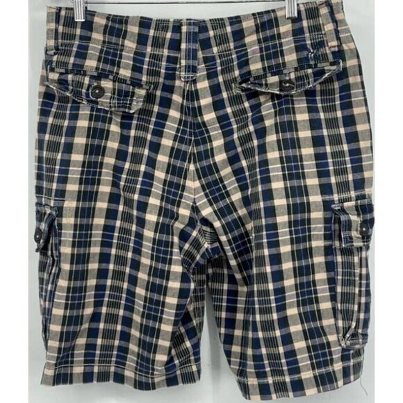 American Eagle Mens Vintage Beige Blue Plaid Cargo Shorts Size 34 EUC Classic - Picture 5 of 8